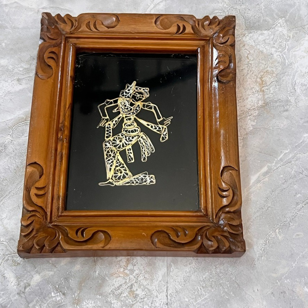 Vintage Tribal Art Fusion Warli Dhokra Indian Art Hand Carved Wood Frame - Picture 2 of 12